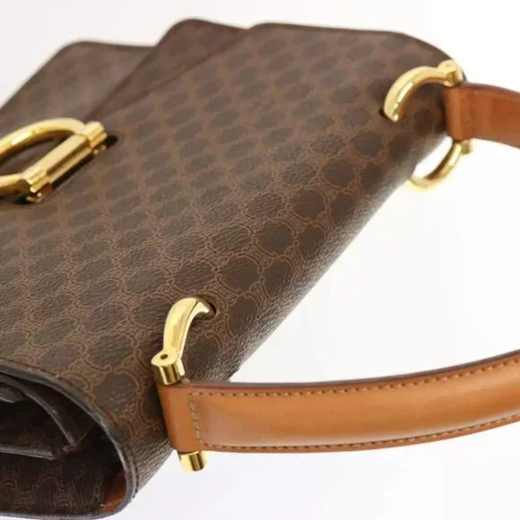 CELINE Macadam Canvas Hand Bag PVC Brown Auth